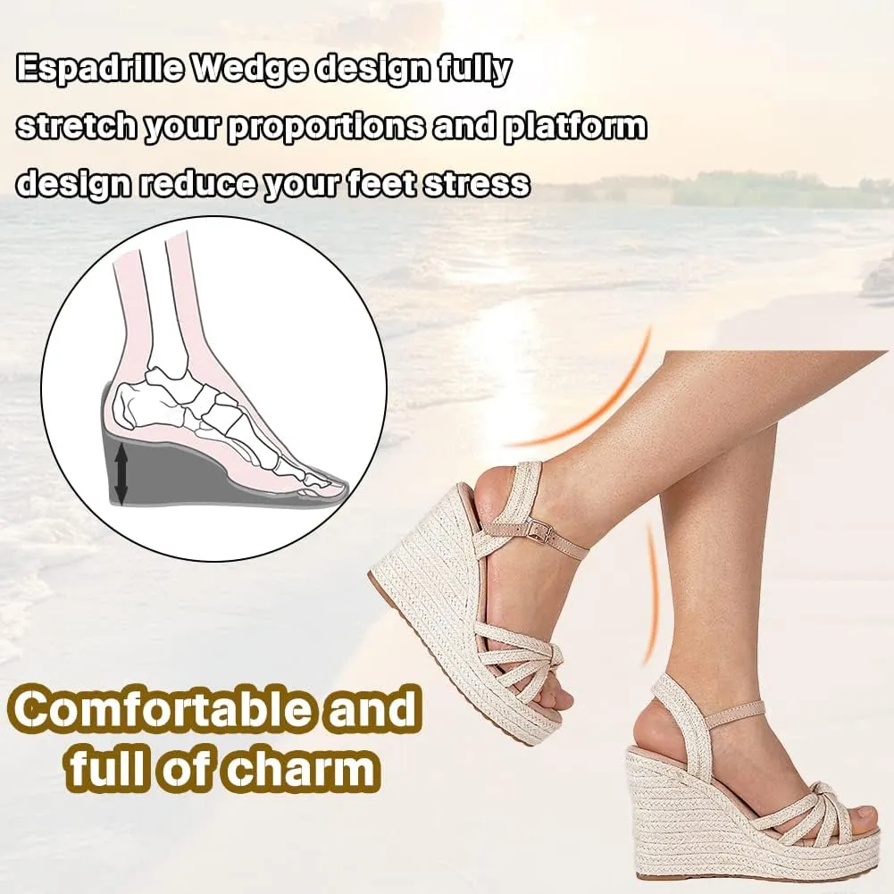 mikarka Wedge Sandals for Women: Open Toe Wedges Heels for Women - Comfortable Braided Summer Espadrilles Wedges Ankle Strap Platform High Heels Vacation Shoes