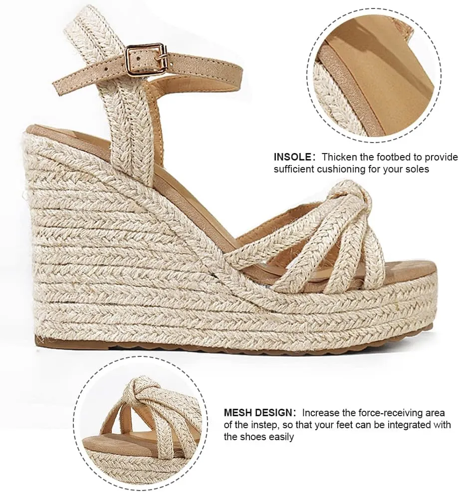 mikarka Wedge Sandals for Women: Open Toe Wedges Heels for Women - Comfortable Braided Summer Espadrilles Wedges Ankle Strap Platform High Heels Vacation Shoes