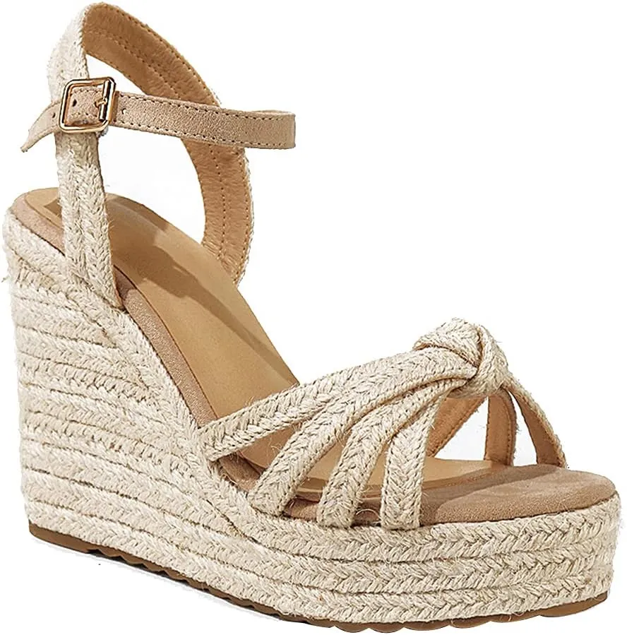 mikarka Wedge Sandals for Women: Open Toe Wedges Heels for Women - Comfortable Braided Summer Espadrilles Wedges Ankle Strap Platform High Heels Vacation Shoes