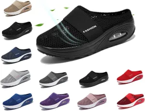 Mules for Women 2025 Backless Walking Sneakers Summer Slip-On Mule Shoes Mesh Air Cushion Orthopedic Diabetic Shoes with Arch-Support Open Back Breathable Slippers Closed Toe Slides