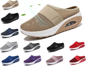 Mules for Women 2025 Backless Walking Sneakers Summer Slip-On Mule Shoes Mesh Air Cushion Orthopedic Diabetic Shoes with Arch-Support Open Back Breathable Slippers Closed Toe Slides