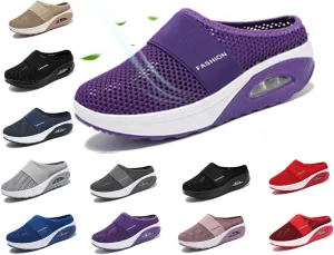 Mules for Women 2025 Backless Walking Sneakers Summer Slip-On Mule Shoes Mesh Air Cushion Orthopedic Diabetic Shoes with Arch-Support Open Back Breathable Slippers Closed Toe Slides