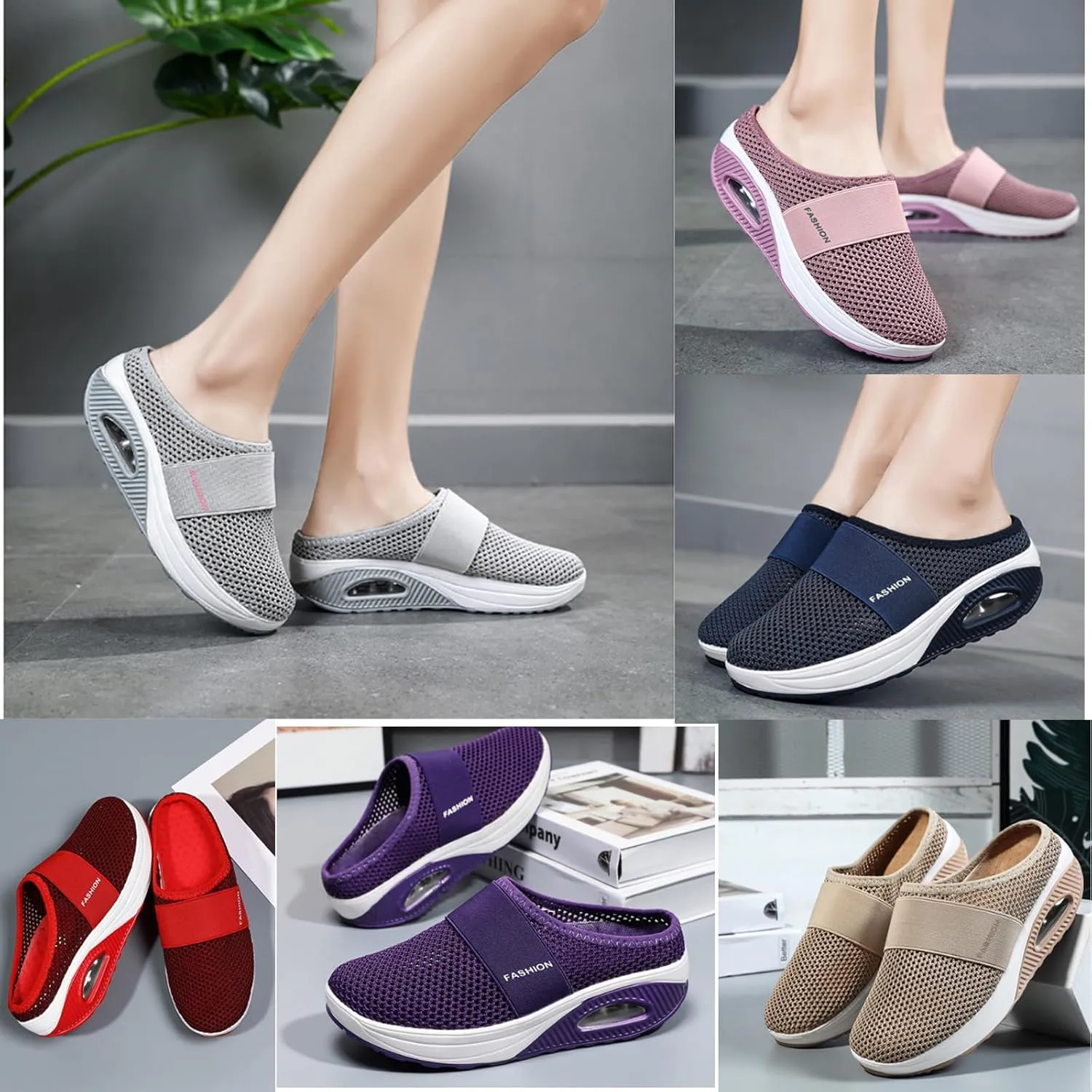 Mules for Women 2025 Backless Walking Sneakers Summer Slip-On Mule Shoes Mesh Air Cushion Orthopedic Diabetic Shoes with Arch-Support Open Back Breathable Slippers Closed Toe Slides
