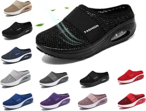 Mules for Women 2025 Backless Walking Sneakers Summer Slip-On Mule Shoes Mesh Air Cushion Orthopedic Diabetic Shoes with Arch-Support Open Back Breathable Slippers Closed Toe Slides