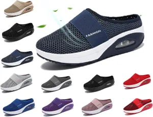 Mules for Women 2025 Backless Walking Sneakers Summer Slip-On Mule Shoes Mesh Air Cushion Orthopedic Diabetic Shoes with Arch-Support Open Back Breathable Slippers Closed Toe Slides