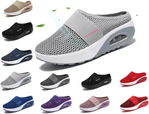 Mules for Women 2025 Backless Walking Sneakers Summer Slip-On Mule Shoes Mesh Air Cushion Orthopedic Diabetic Shoes with Arch-Support Open Back Breathable Slippers Closed Toe Slides