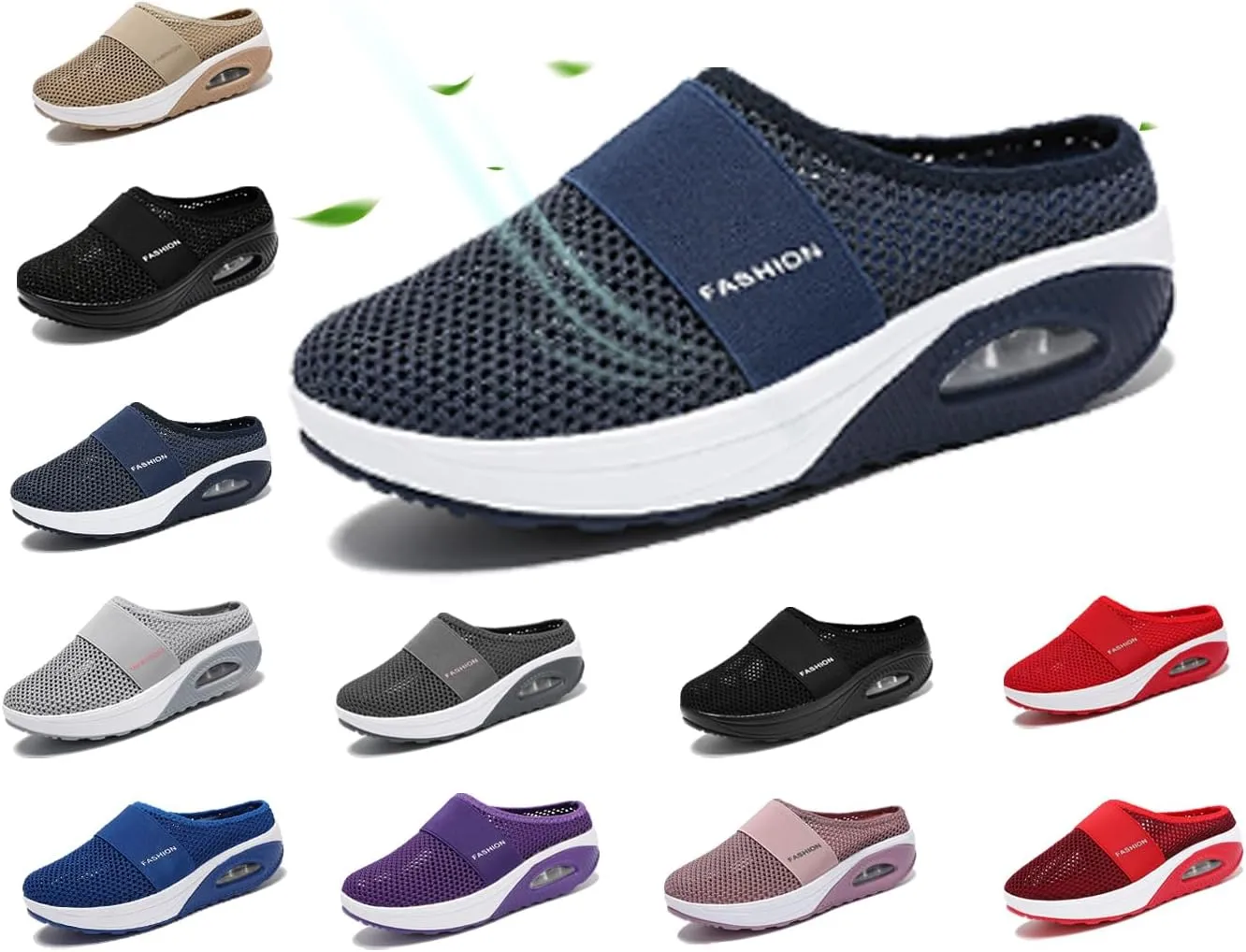 Mules for Women 2025 Backless Walking Sneakers Summer Slip-On Mule Shoes Mesh Air Cushion Orthopedic Diabetic Shoes with Arch-Support Open Back Breathable Slippers Closed Toe Slides