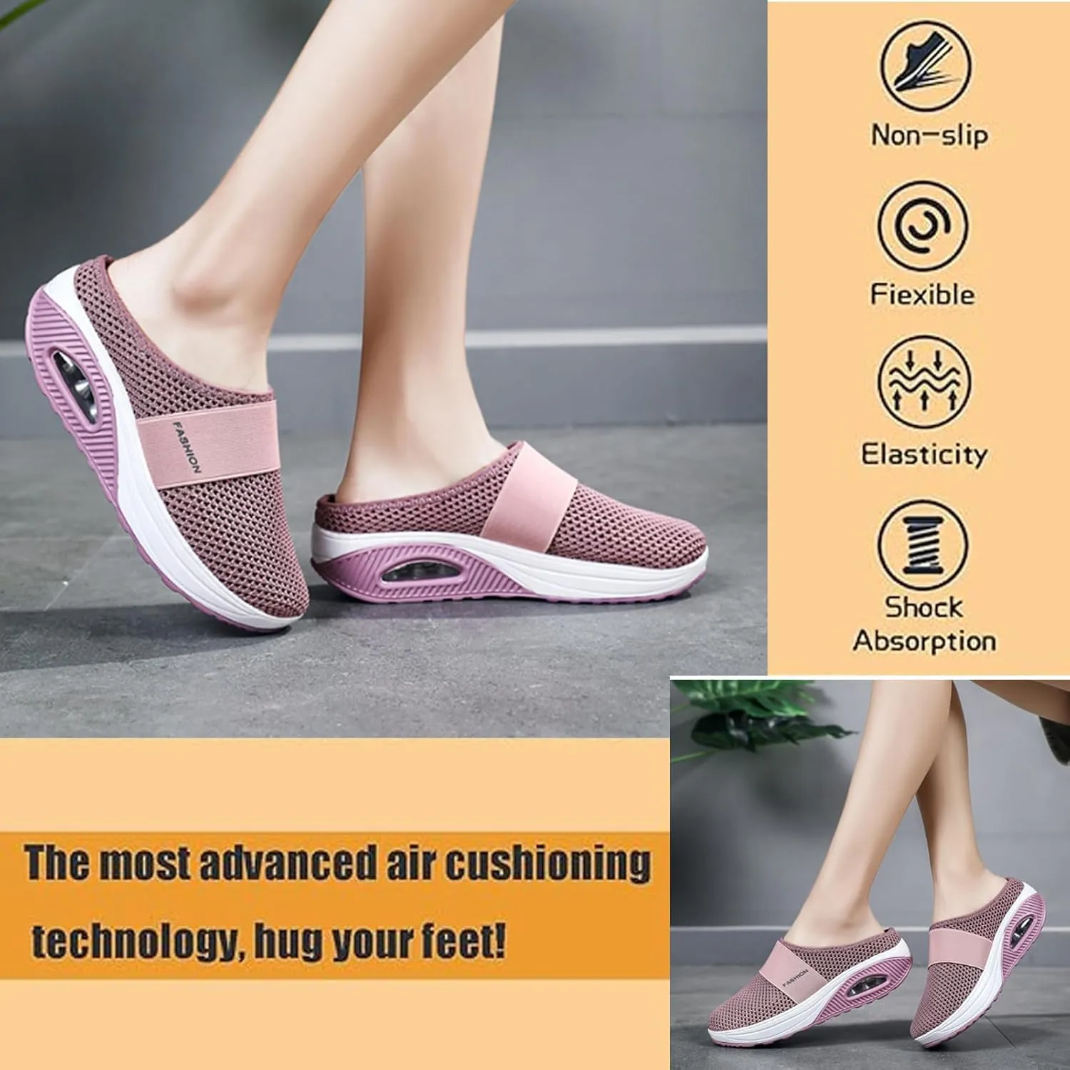 Mules for Women 2025 Backless Walking Sneakers Summer Slip-On Mule Shoes Mesh Air Cushion Orthopedic Diabetic Shoes with Arch-Support Open Back Breathable Slippers Closed Toe Slides