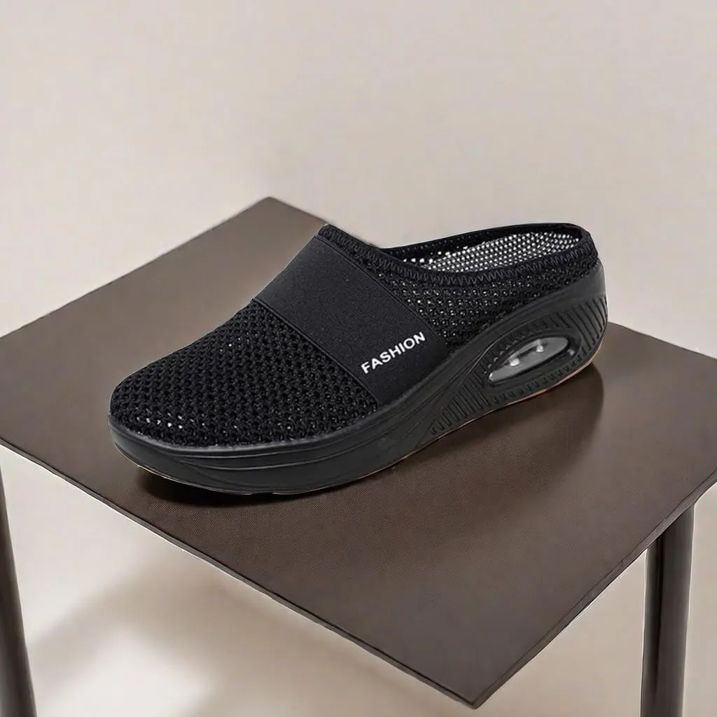 Mules for Women 2025 Backless Walking Sneakers Summer Slip-On Mule Shoes Mesh Air Cushion Orthopedic Diabetic Shoes with Arch-Support Open Back Slip On Shoes Breathable Slippers Closed Toe Slides