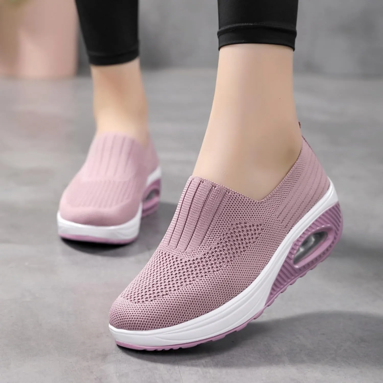 Myallfeet Women's Slip-on Air-Cushion Heightening Thick-Soled Sports and Casual Shoes Mesh Stretch Thick Soled Sneakers Casual Body Shaping Rocker Shoes