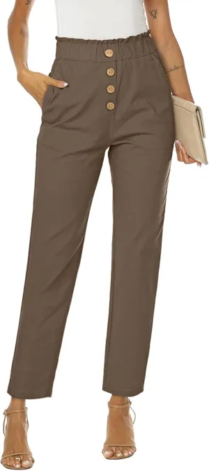 NIMIN Womens Casual Pants High Waisted Work Pants Elastic Cropped Dress Paper Bag Pants with Pockets