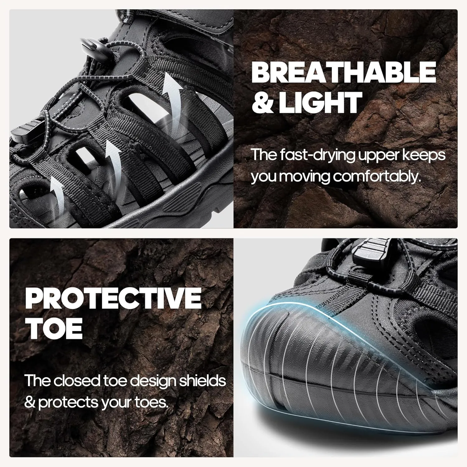 NORTIV 8 Men's Sandals, Closed Toe Athletic Sport Sandals, Mens Summer Shoes, Lightweight Trail Walking Sandals for Men