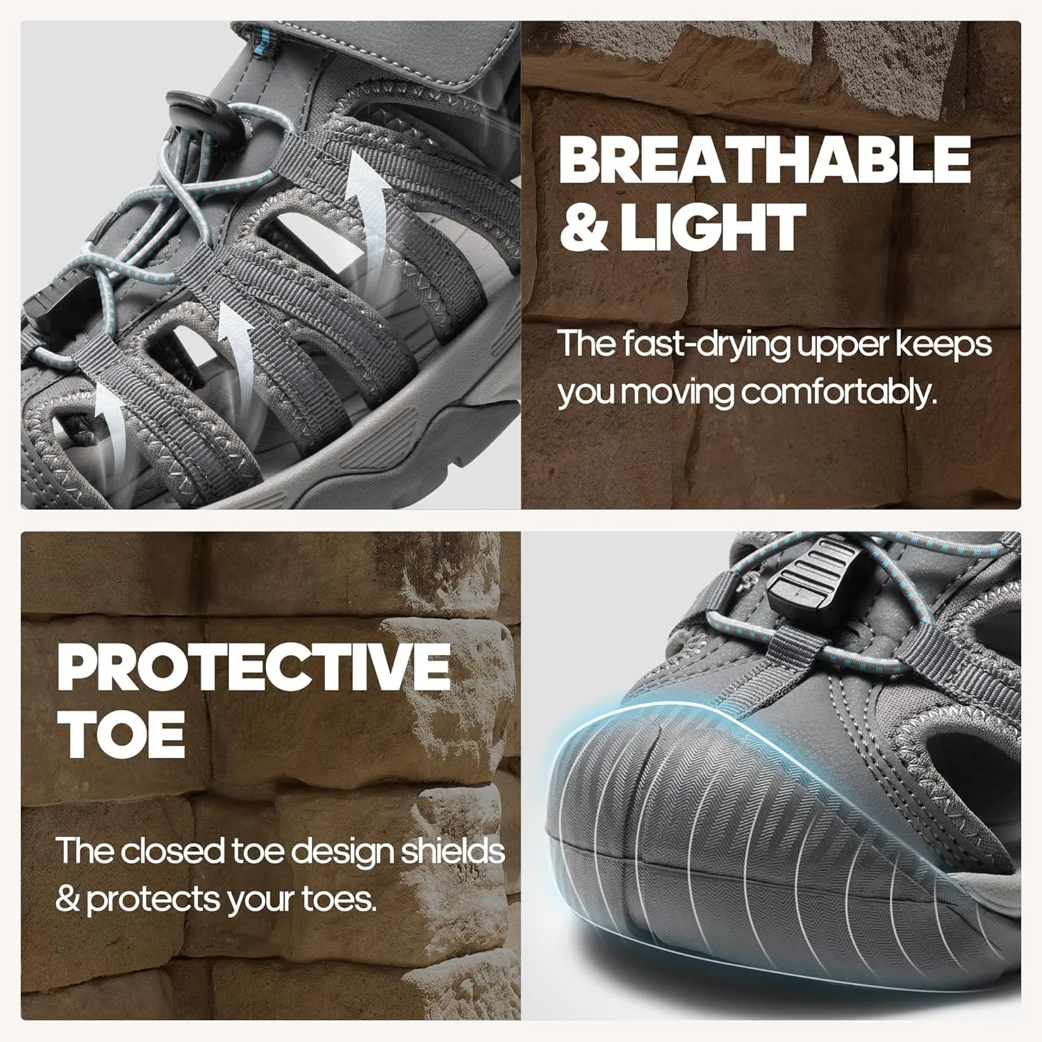 NORTIV 8 Men's Sandals, Closed Toe Athletic Sport Sandals, Mens Summer Shoes, Lightweight Trail Walking Sandals for Men