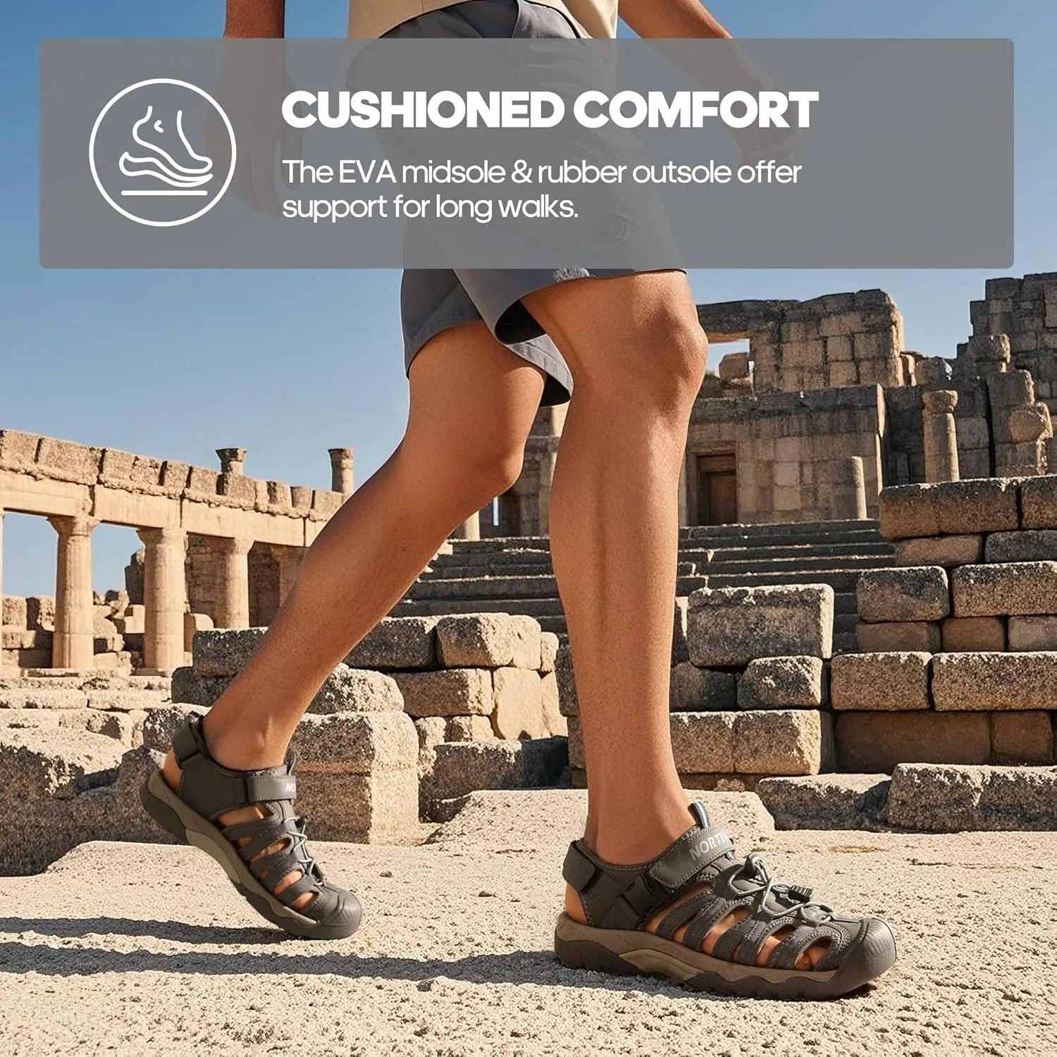 NORTIV 8 Men's Sandals, Closed Toe Athletic Sport Sandals, Mens Summer Shoes, Lightweight Trail Walking Sandals for Men