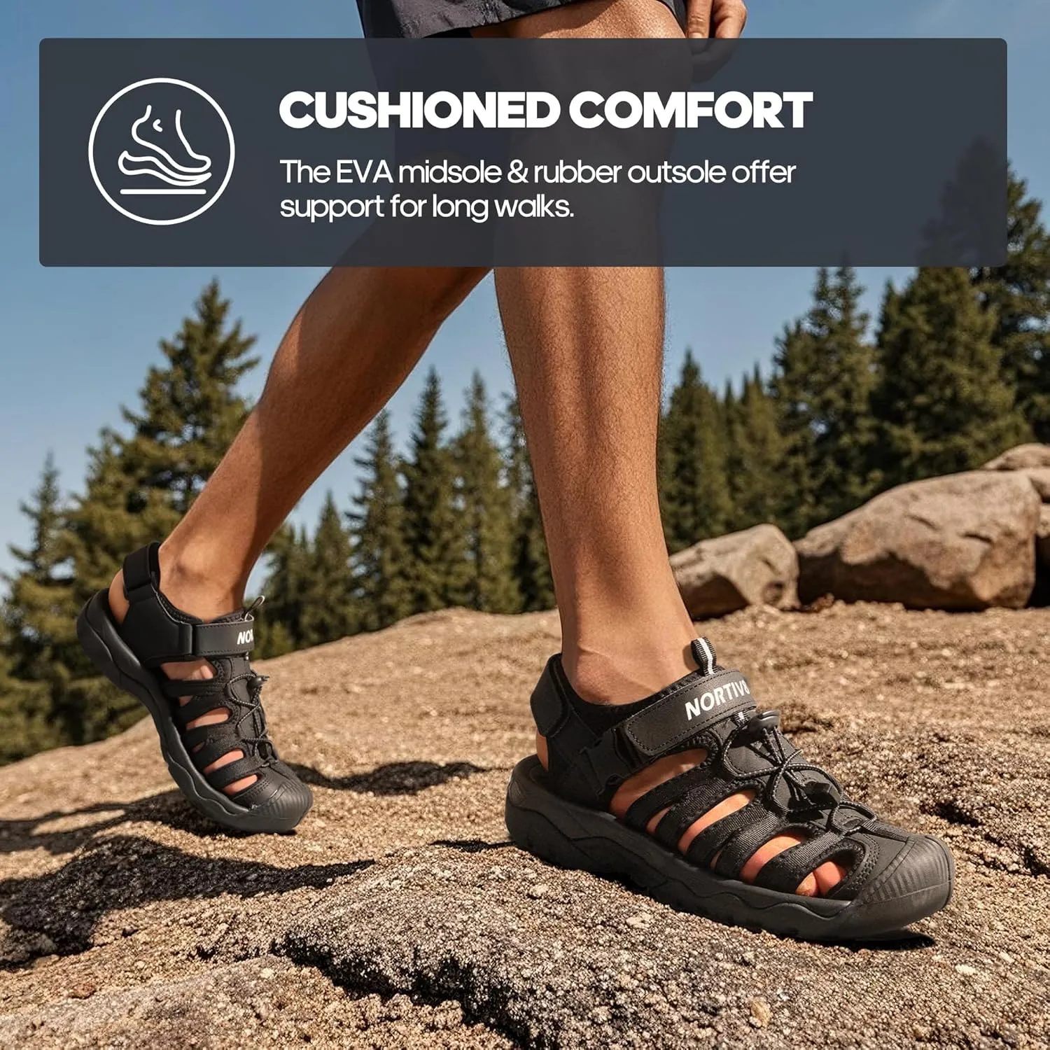 NORTIV 8 Men's Sandals, Closed Toe Athletic Sport Sandals, Mens Summer Shoes, Lightweight Trail Walking Sandals for Men