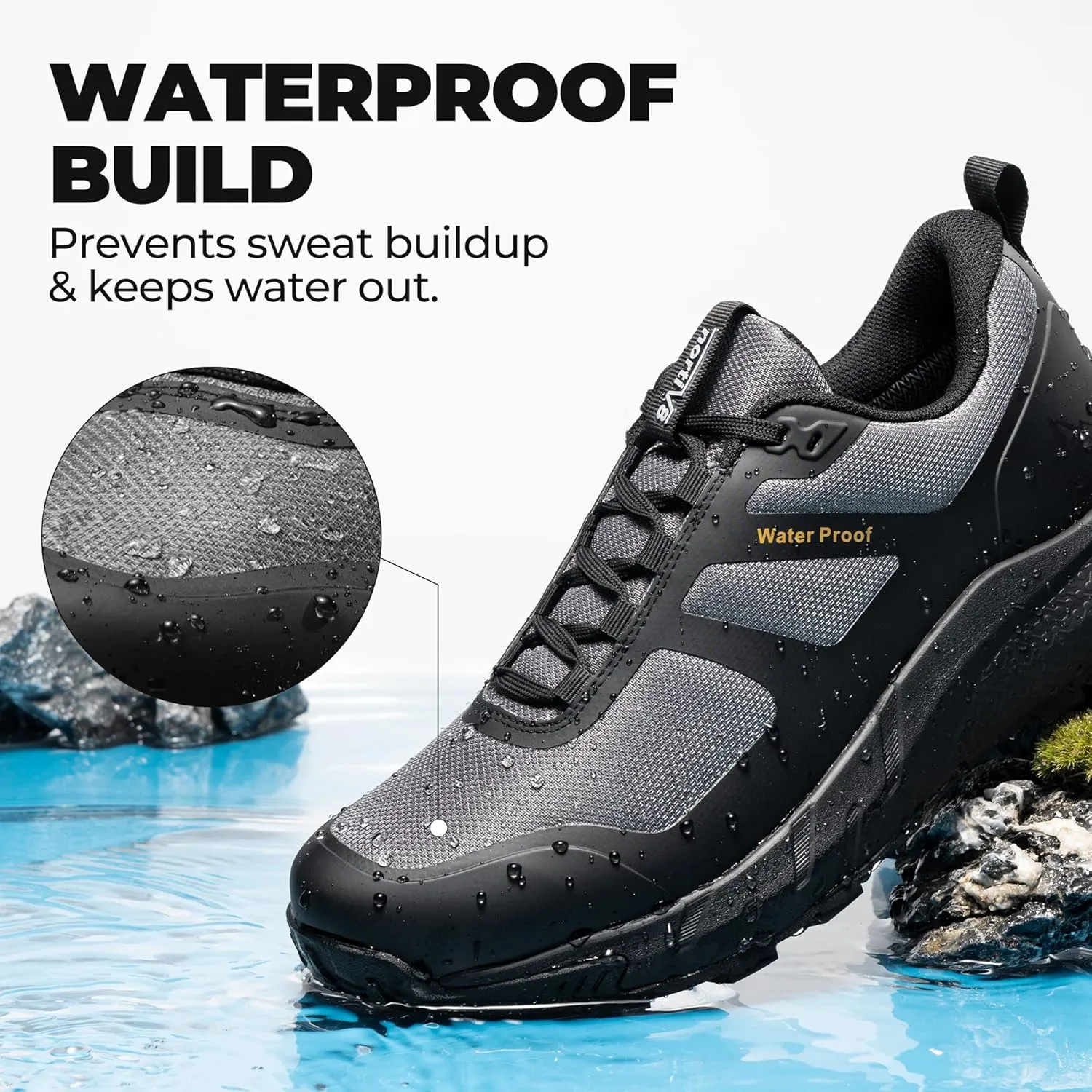 NORTIV 8 Men's Waterproof Hiking Shoes Lightweight Trekking Walking Sneakers with Arch Support for Camping Tennis Outdoor Training StreamRunner
