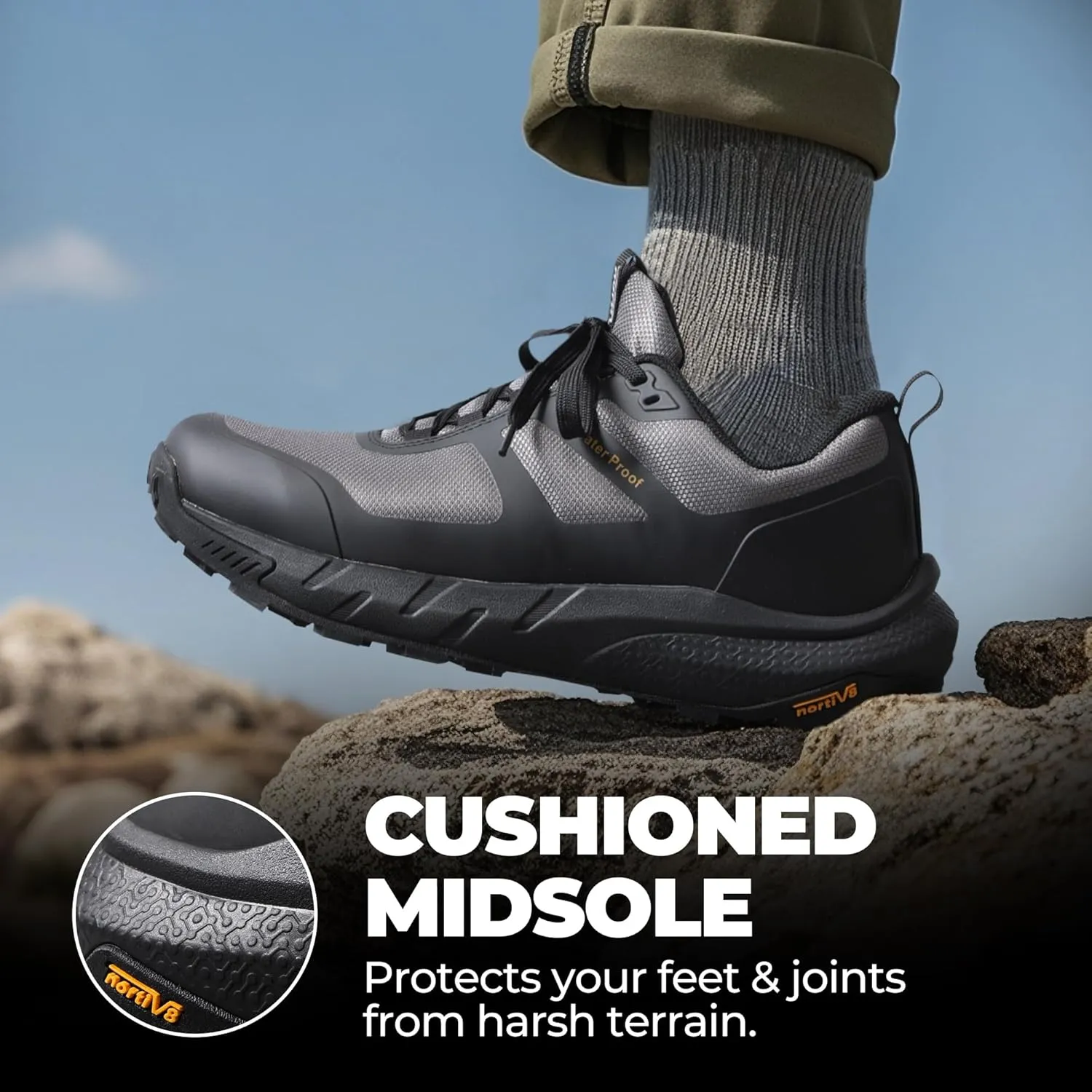 NORTIV 8 Men's Waterproof Hiking Shoes Lightweight Trekking Walking Sneakers with Arch Support for Camping Tennis Outdoor Training StreamRunner