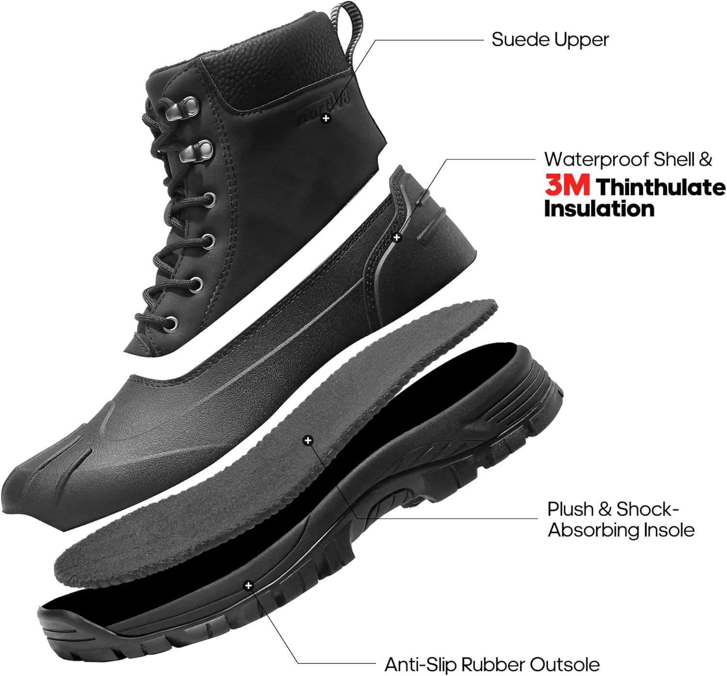 NORTIV 8 Mens Winter Boots Lightweight Casual Waterproof Slip Resistance Work Boot