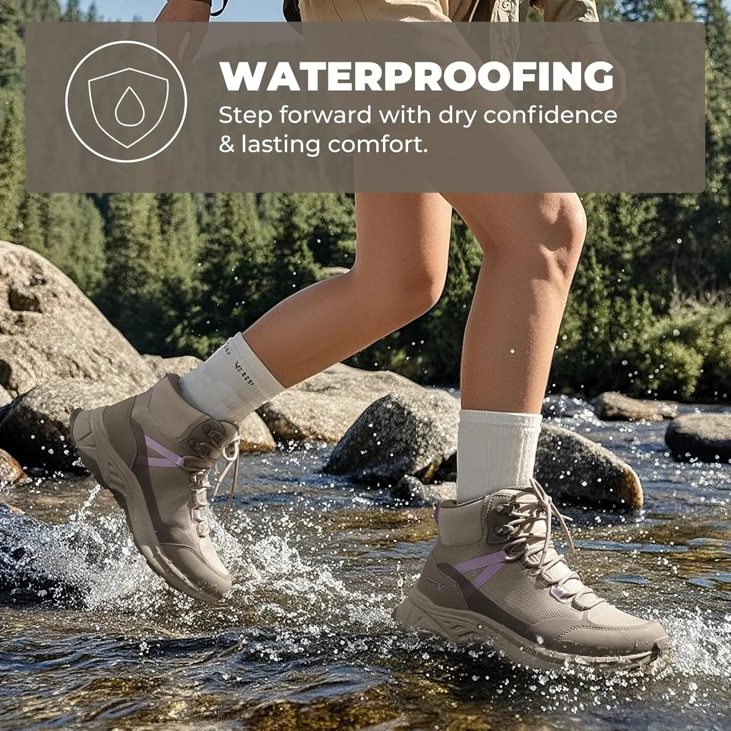 NORTIV 8 Women's Hiking Boots Waterproof Lightweight Outdoor Trekking Comfortable Non-Slip Camping Ankle Boot Hollow