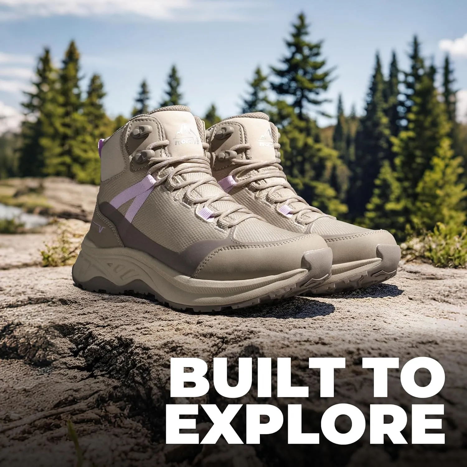 NORTIV 8 Women's Hiking Boots Waterproof Lightweight Outdoor Trekking Comfortable Non-Slip Camping Ankle Boot Hollow
