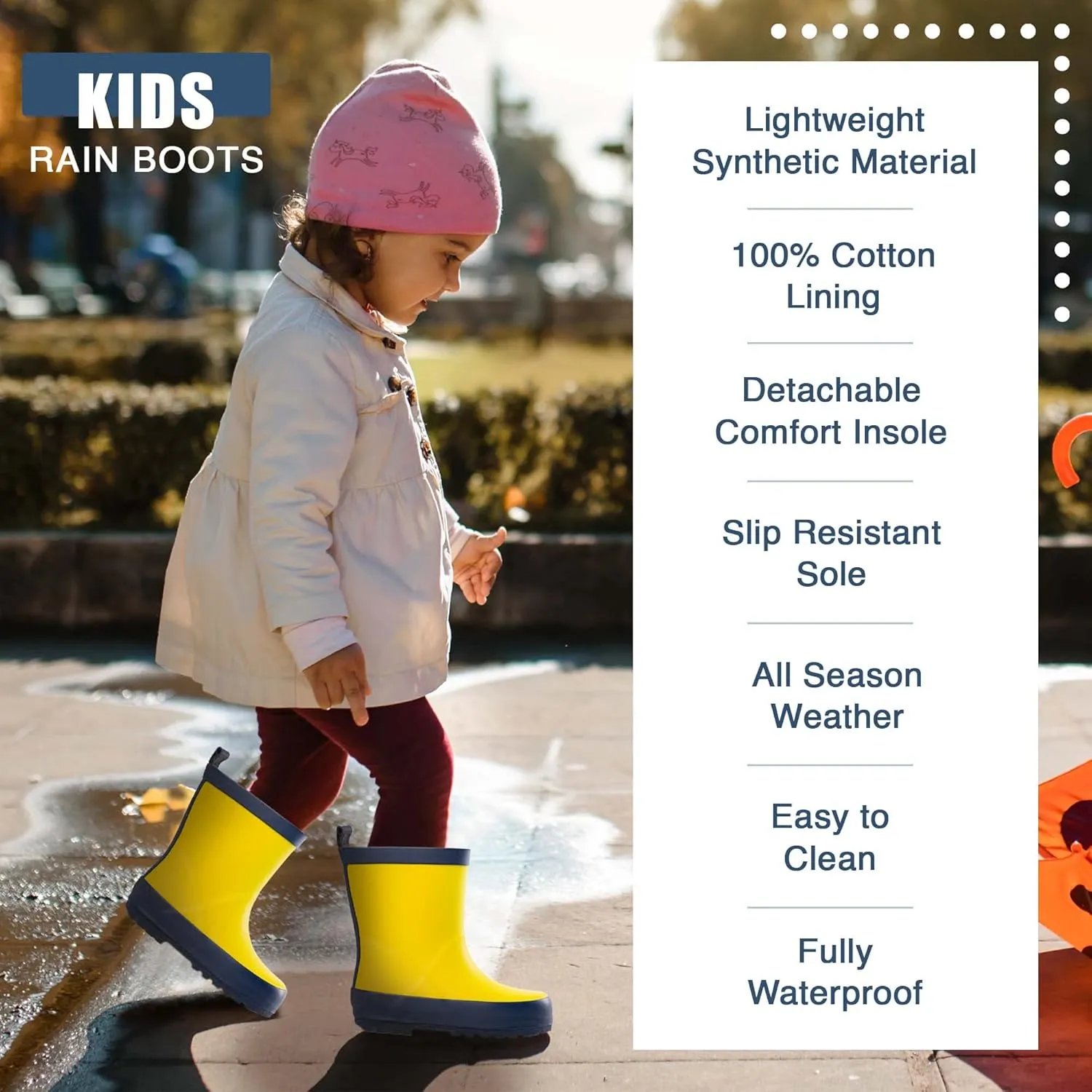 NORTY Rubber Rain Boots for Kids - Waterproof Rubber Boots Boys and Girls Solid & Printed Rainboots for Toddlers and Kids