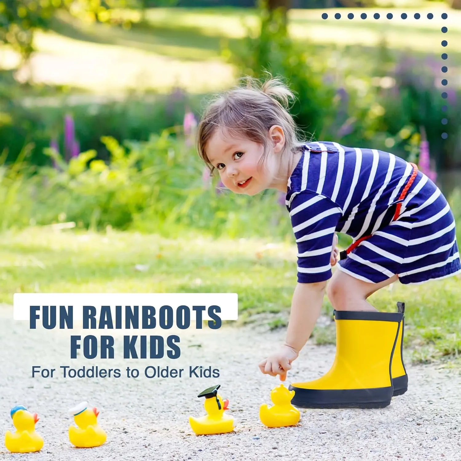NORTY Rubber Rain Boots for Kids - Waterproof Rubber Boots Boys and Girls Solid & Printed Rainboots for Toddlers and Kids