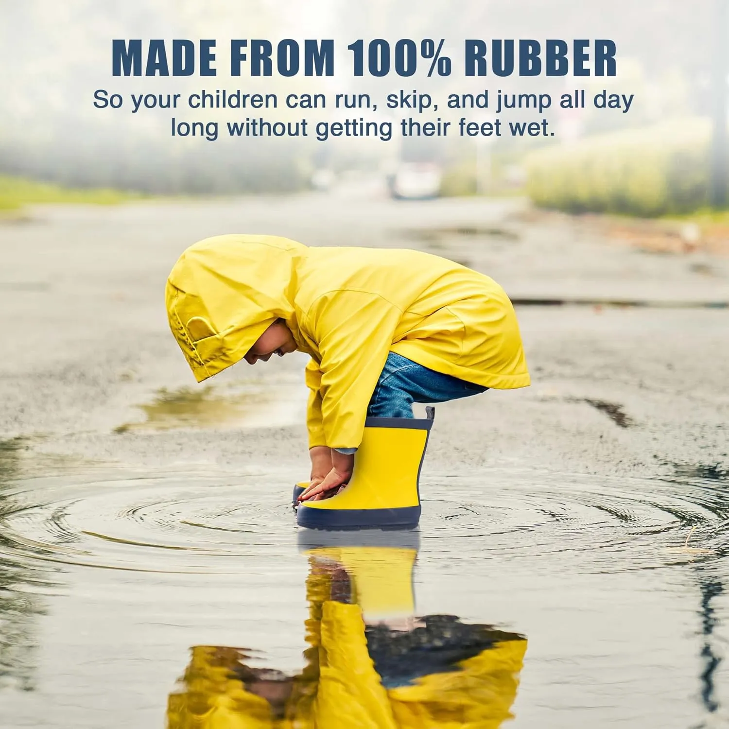 NORTY Rubber Rain Boots for Kids - Waterproof Rubber Boots Boys and Girls Solid & Printed Rainboots for Toddlers and Kids