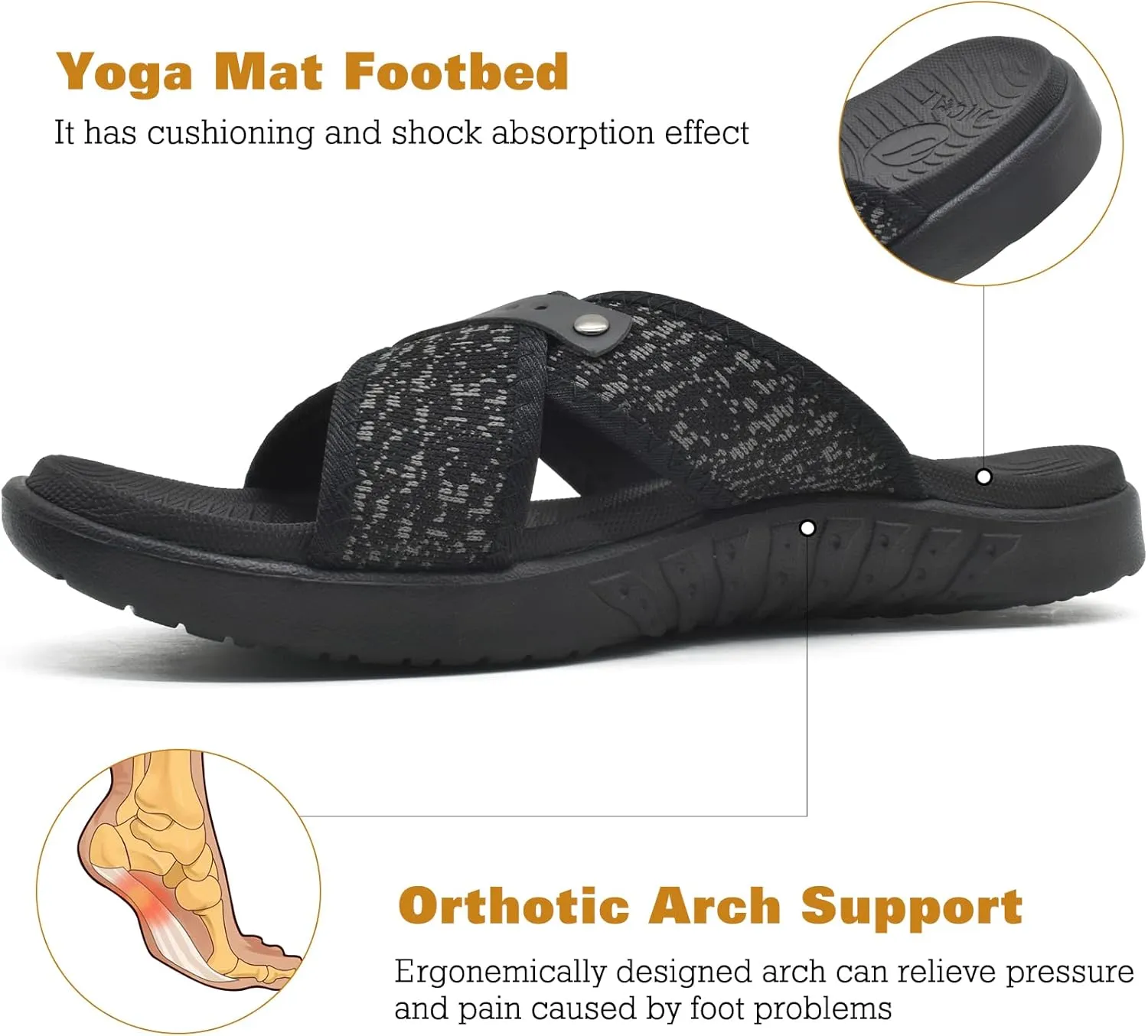 ONCAI Mens Criss Cross Sandals,Arch Support Recovery Sport Slippers Slides with Plantar Fasciitis Orthotic Footbed