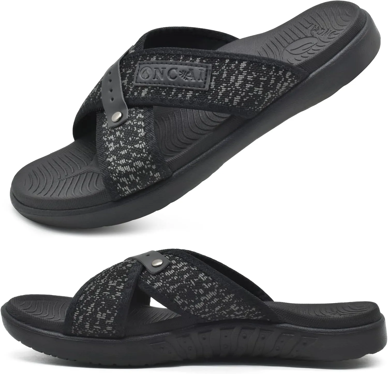 ONCAI Mens Criss Cross Sandals,Arch Support Recovery Sport Slippers Slides with Plantar Fasciitis Orthotic Footbed