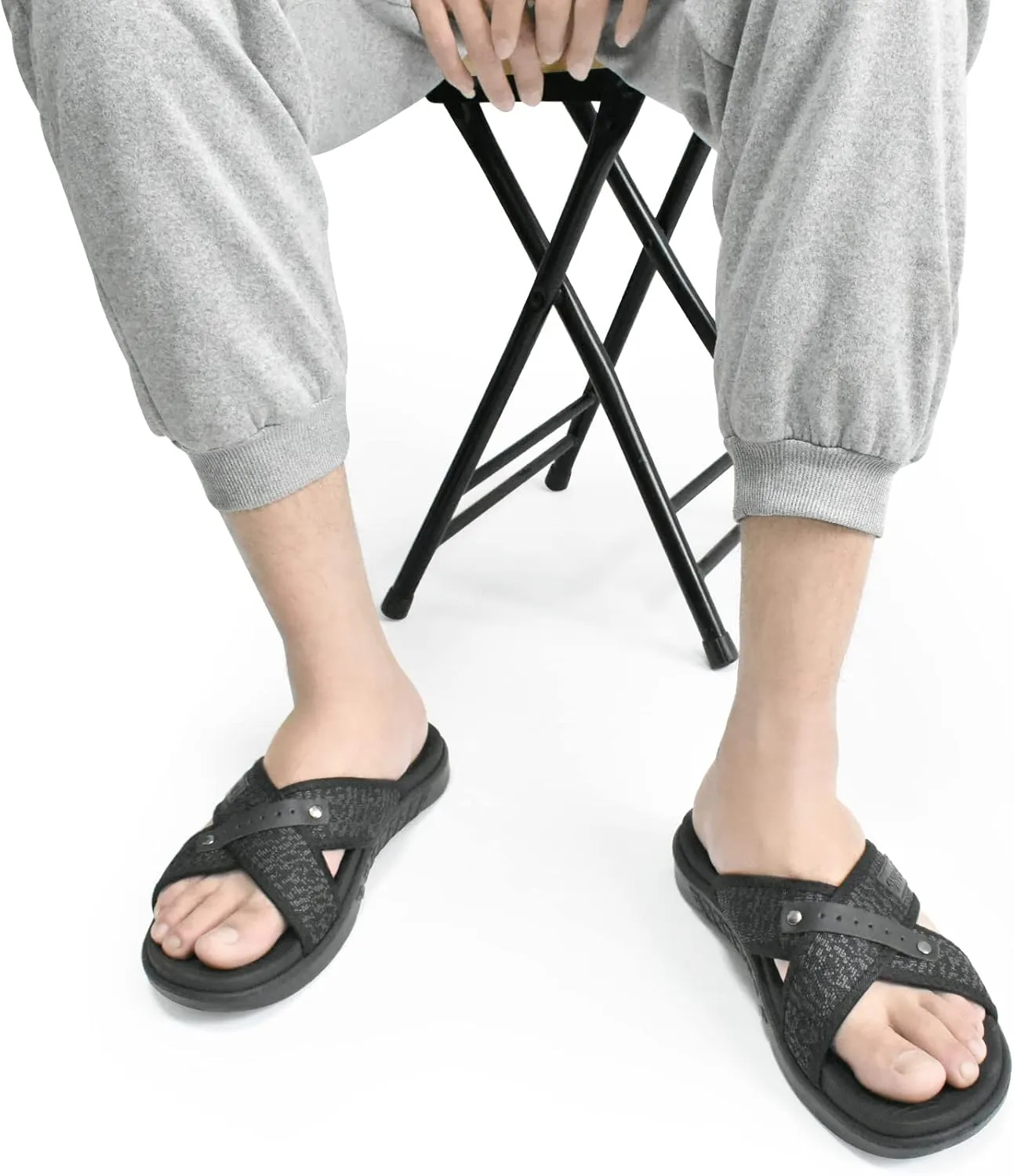 ONCAI Mens Criss Cross Sandals,Arch Support Recovery Sport Slippers Slides with Plantar Fasciitis Orthotic Footbed