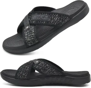 ONCAI Mens Criss Cross Sandals,Arch Support Recovery Sport Slippers Slides with Plantar Fasciitis Orthotic Footbed