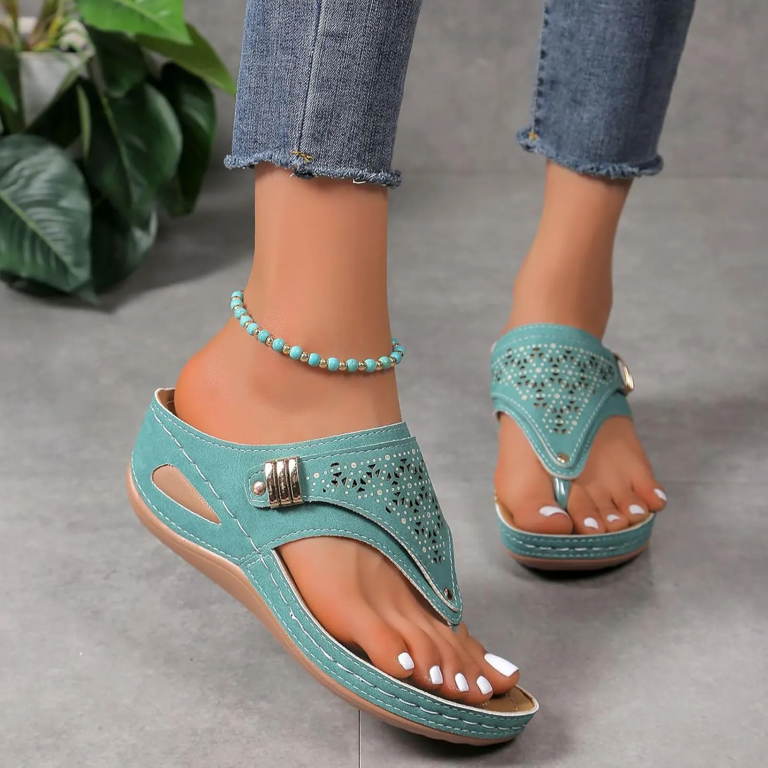 Orthopedic Sandals for Women - Arch Support Wedge Flip Flops, Summer 2025 Comfortable Dressy Casual Beach Slippers