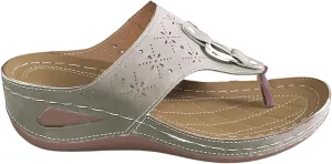 Orthopedic Sandals for Women Comfort Dressy Flip Flops Arch Support T-Stray Beach Walking Summer Hollow Metal Thick-Soled Slippers 2025 Wedge Casual Flat Open Toe Platform Non-Slip Dress Shoes
