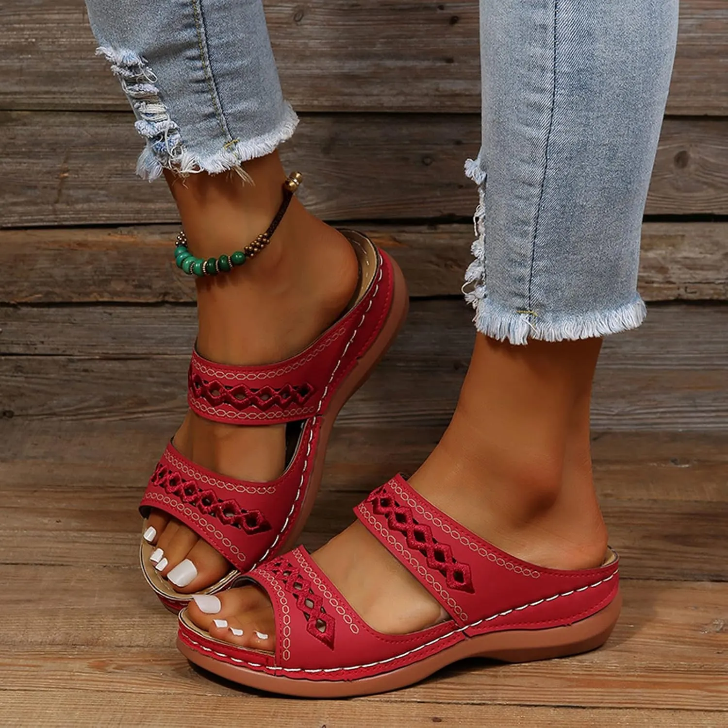 Orthopedic Wedge Sandals for Women 2025 Flat Open Toe Platform Sandals Boho Slip on Sandals Comfortable Outdoor Shoe