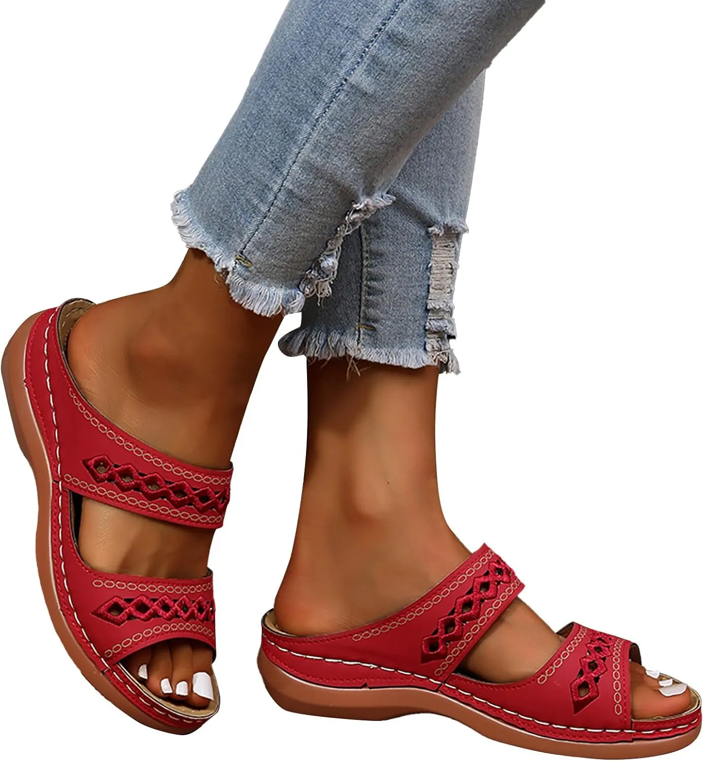 Orthopedic Wedge Sandals for Women 2025 Flat Open Toe Platform Sandals Boho Slip on Sandals Comfortable Outdoor Shoe