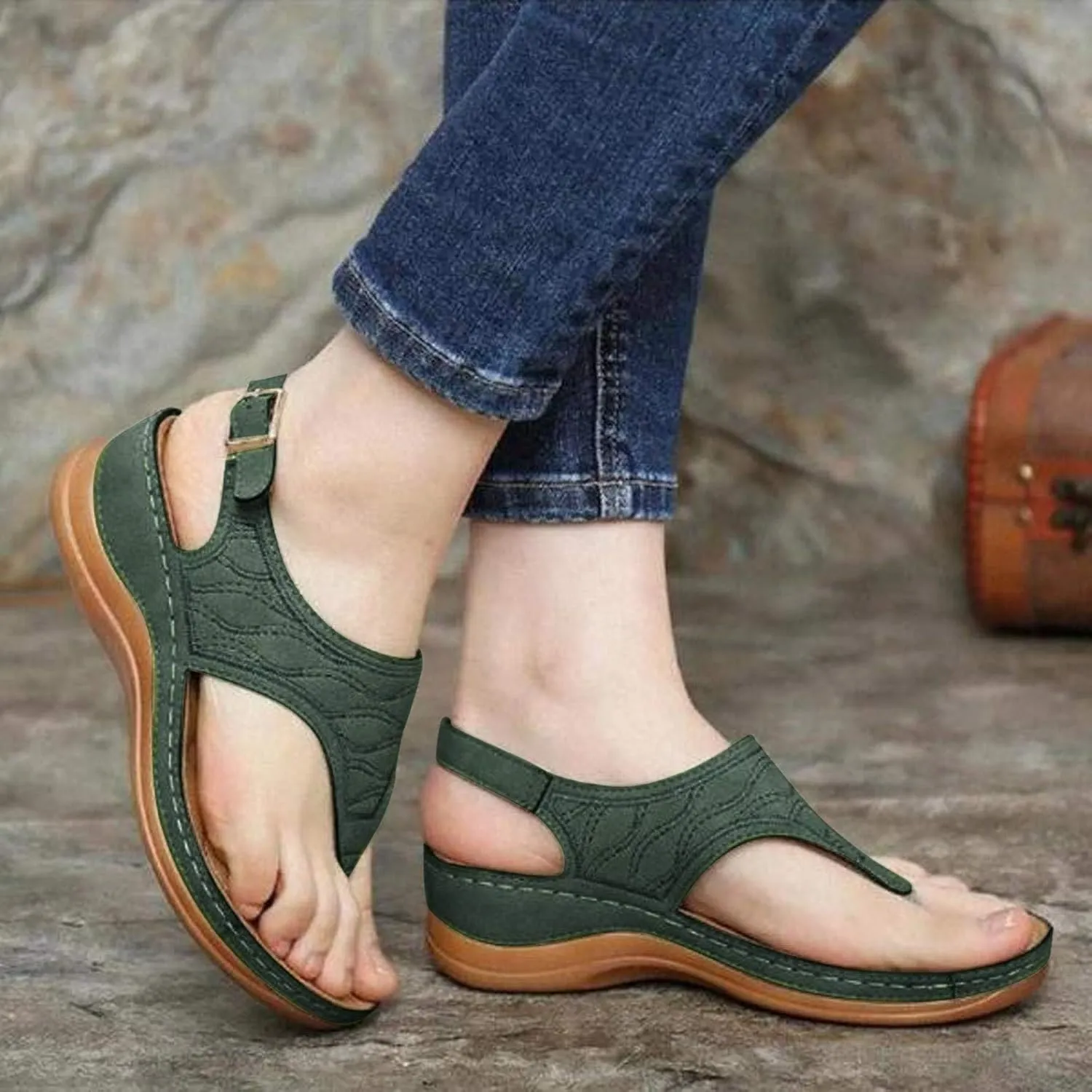 Orthotic Sandals for Women Wide Flip Flops Beach Non Slip Wide Width Wedge Sandal Plus Size Arch Support Women Comfort Orthopedic Knit Flip Flop Shoe Sandalias Ortopedicas De Mujer