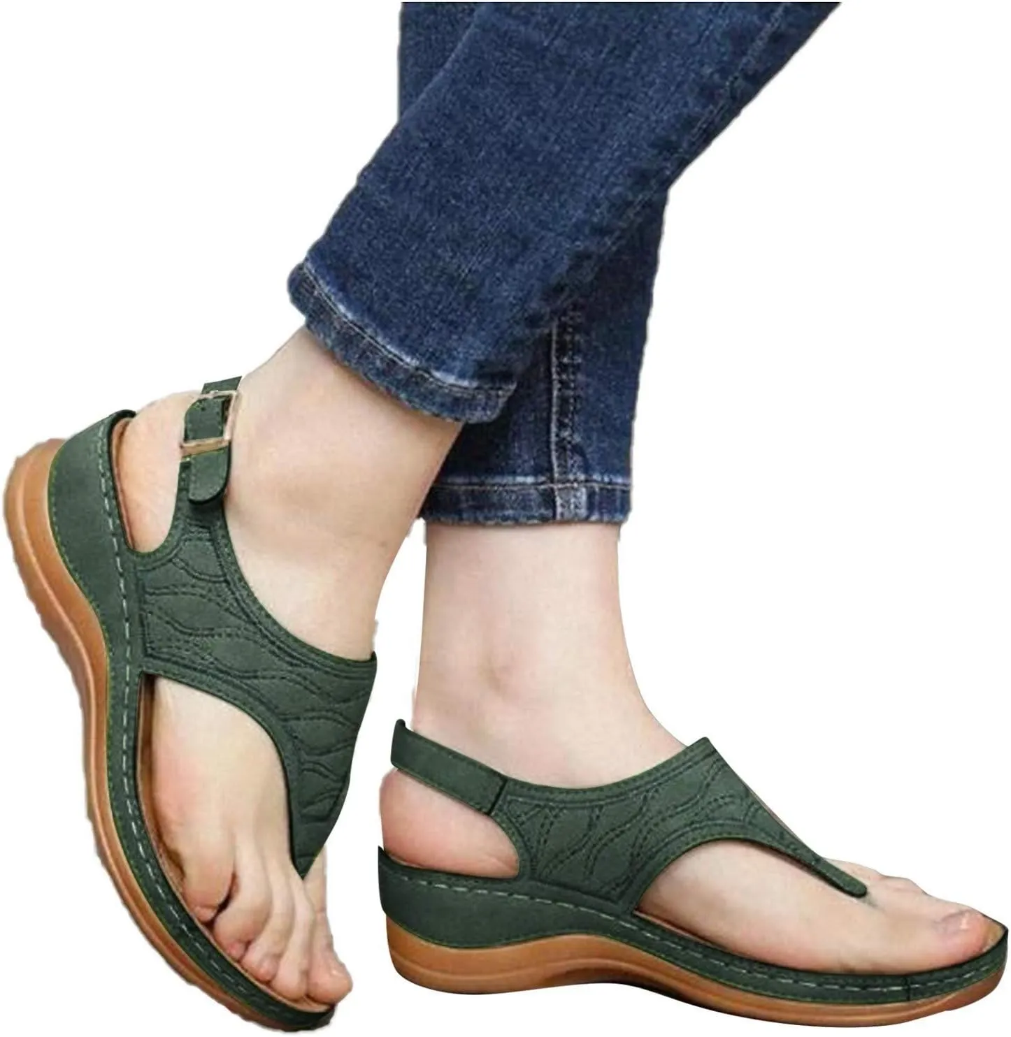 Orthotic Sandals for Women Wide Flip Flops Beach Non Slip Wide Width Wedge Sandal Plus Size Arch Support Women Comfort Orthopedic Knit Flip Flop Shoe Sandalias Ortopedicas De Mujer