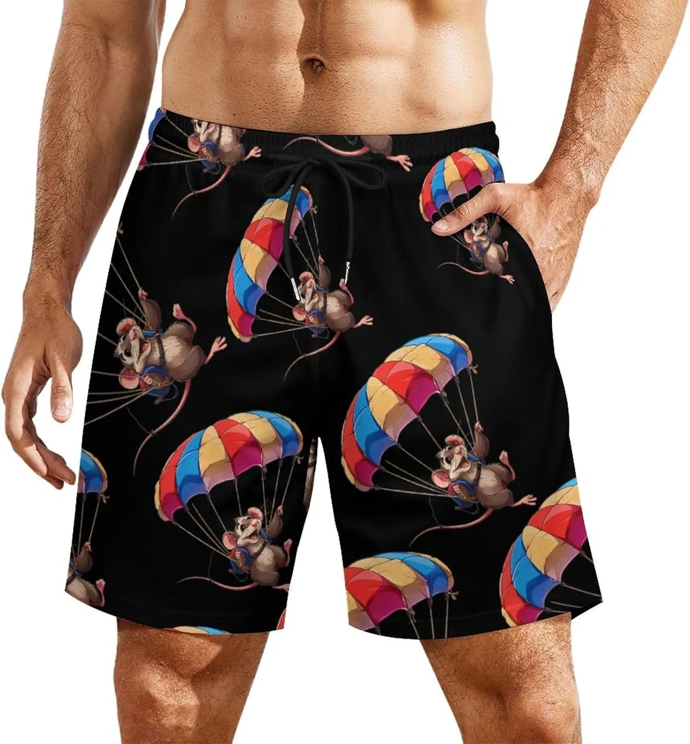 Parachute Rat Men's Swim Trunks Quick Dry Board Shorts Swimwear Beach Shorts with Compression Liner