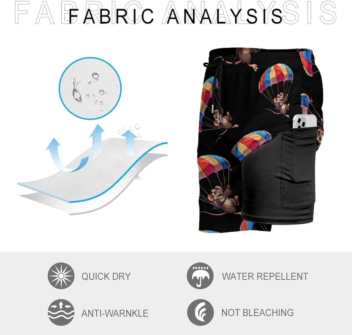 Parachute Rat Men's Swim Trunks Quick Dry Board Shorts Swimwear Beach Shorts with Compression Liner