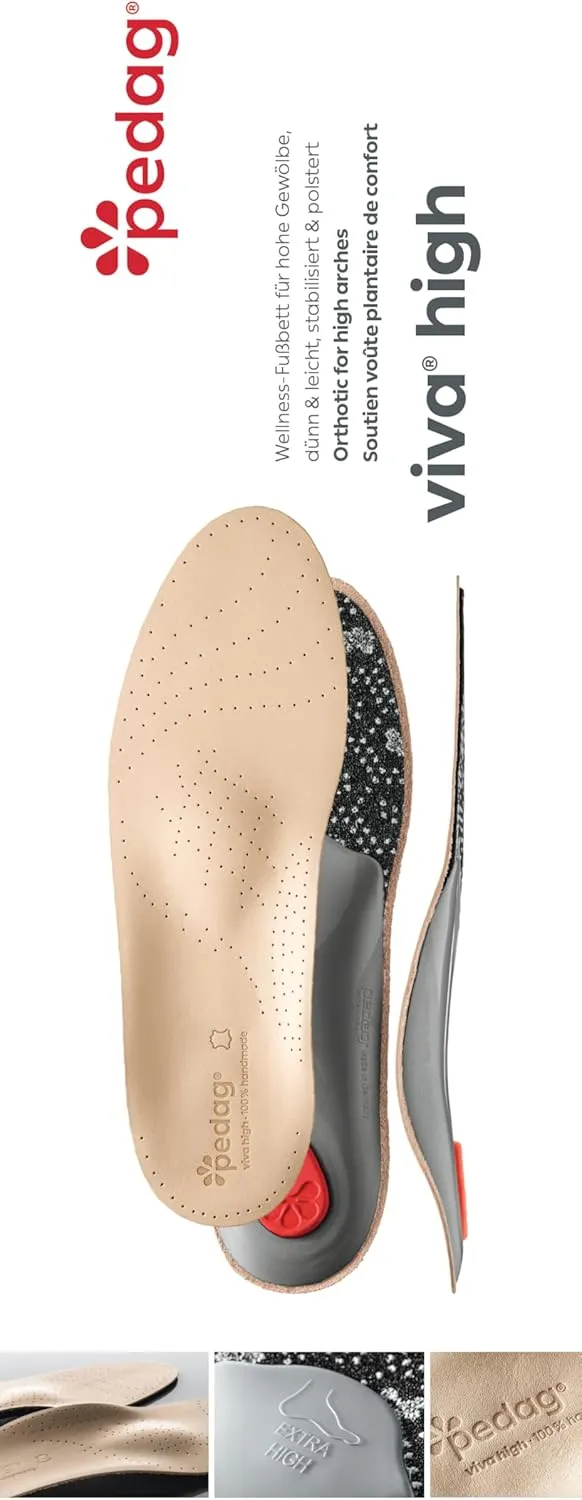 Pedag Viva High | Extra High Arch Support | Handmade in Germany | Plantar Fasciitis Relief | Heel Cushion | Activated Charcoal Odor Control | Metatarsal Support | Tan Leather | Women US 8/ EU 38