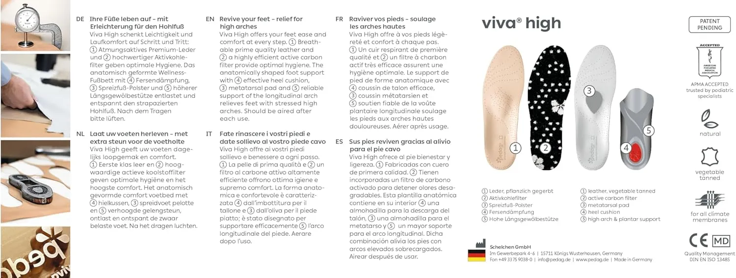 Pedag Viva High | Extra High Arch Support | Handmade in Germany | Plantar Fasciitis Relief | Heel Cushion | Activated Charcoal Odor Control | Metatarsal Support | Tan Leather | Women US 8/ EU 38