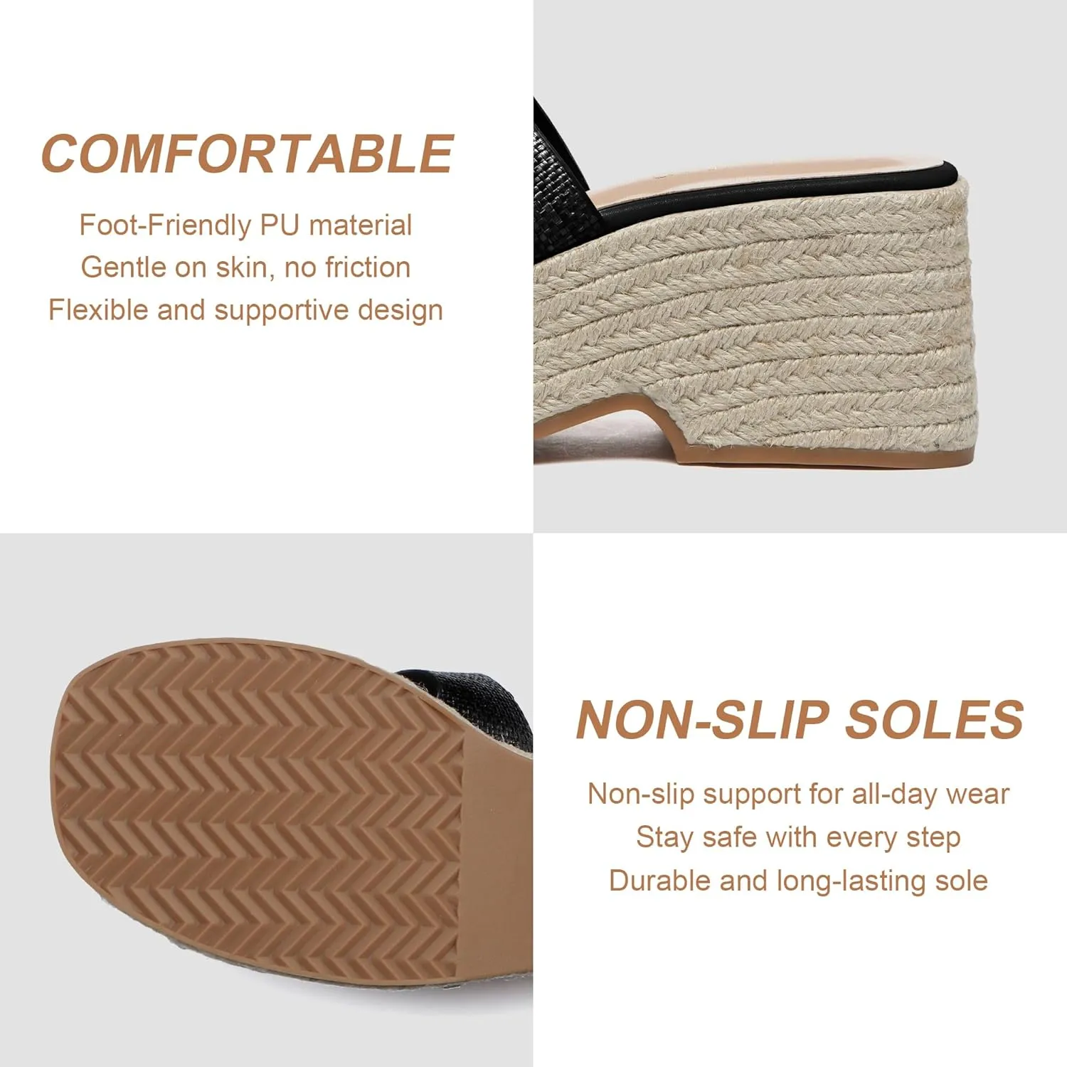Platform Espadrille Sandals for Women Slip-On Wedge Slides Fashionable Open-Toe Chunky Sandals for Summer Outdoor Beach