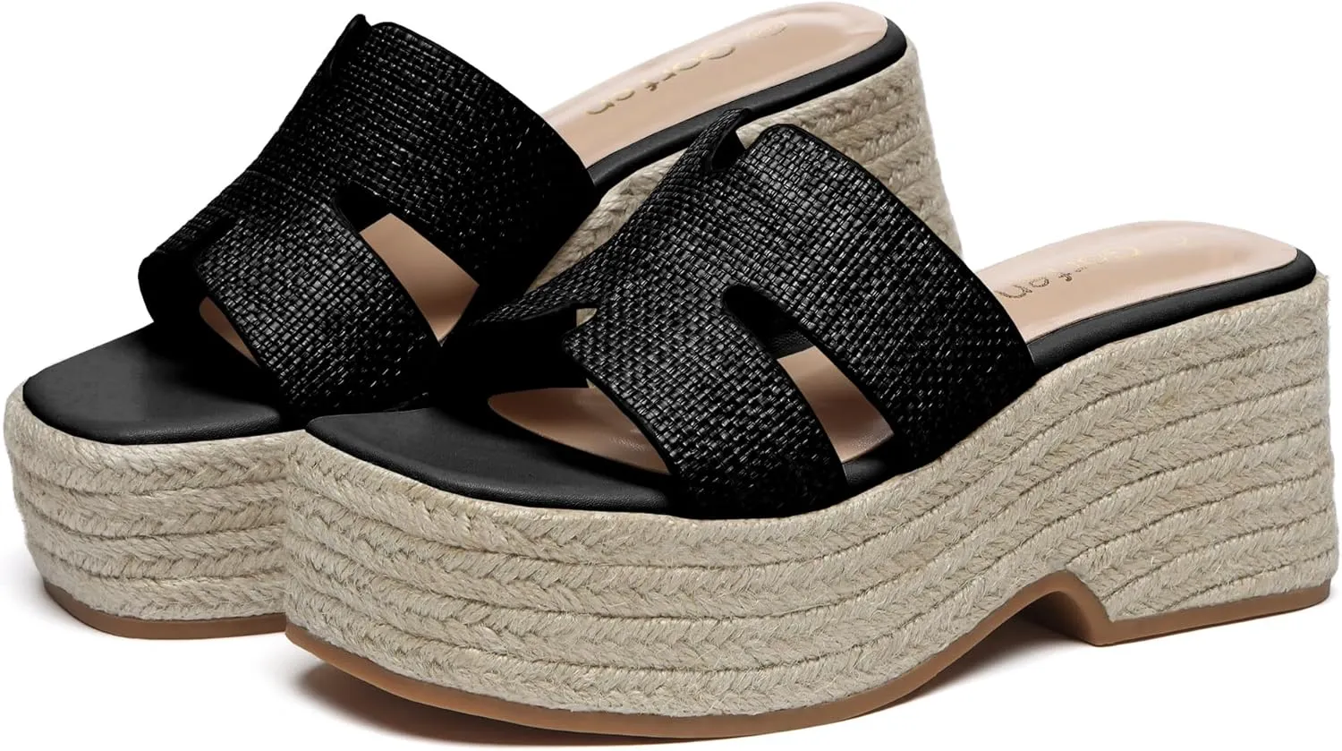 Platform Espadrille Sandals for Women Slip-On Wedge Slides Fashionable Open-Toe Chunky Sandals for Summer Outdoor Beach