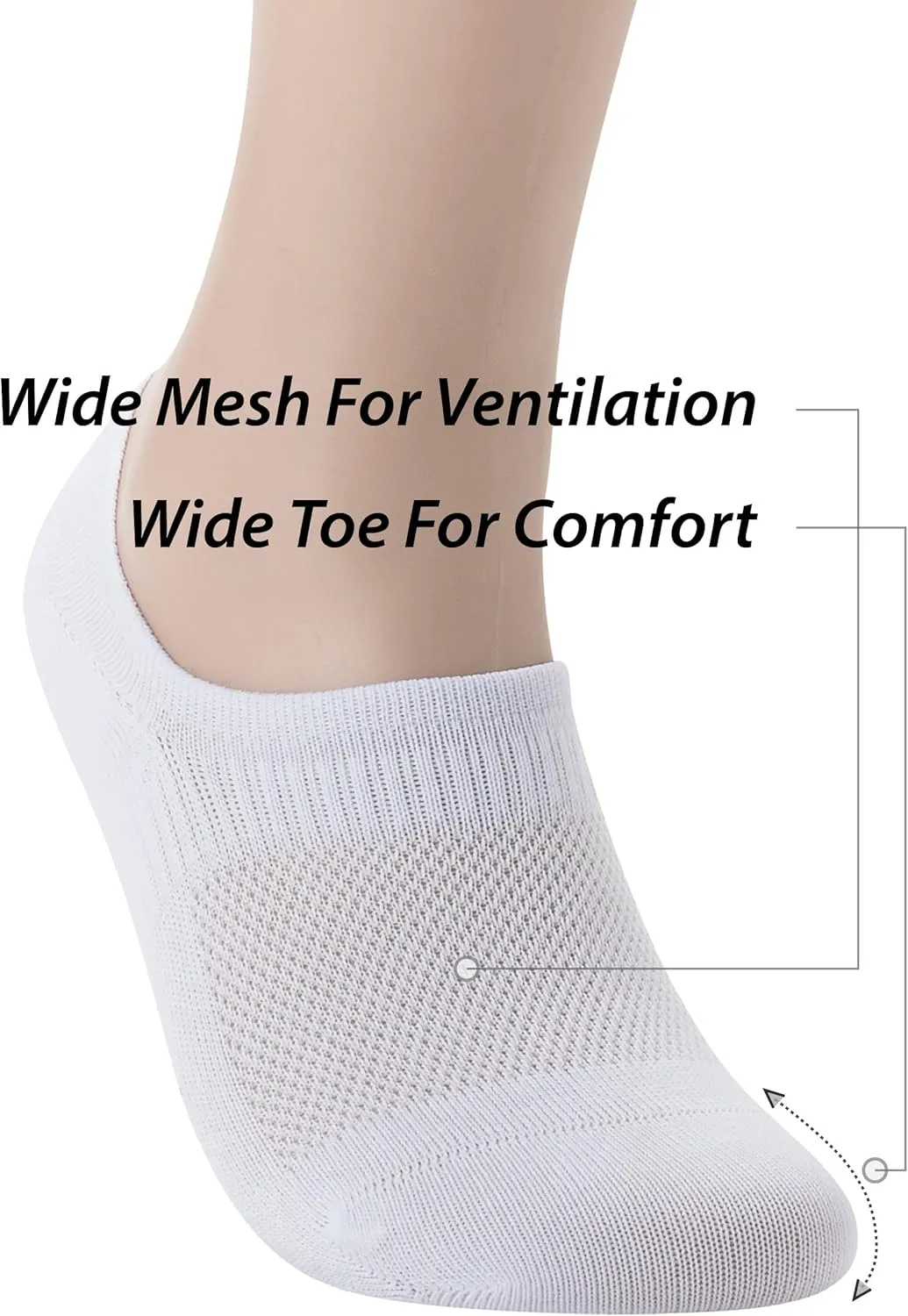 Pro Mountain Thin No Show Socks Seamless Wide Toe Box 6 Pack Liner Unisex Size S to X-Large Cotton Footies