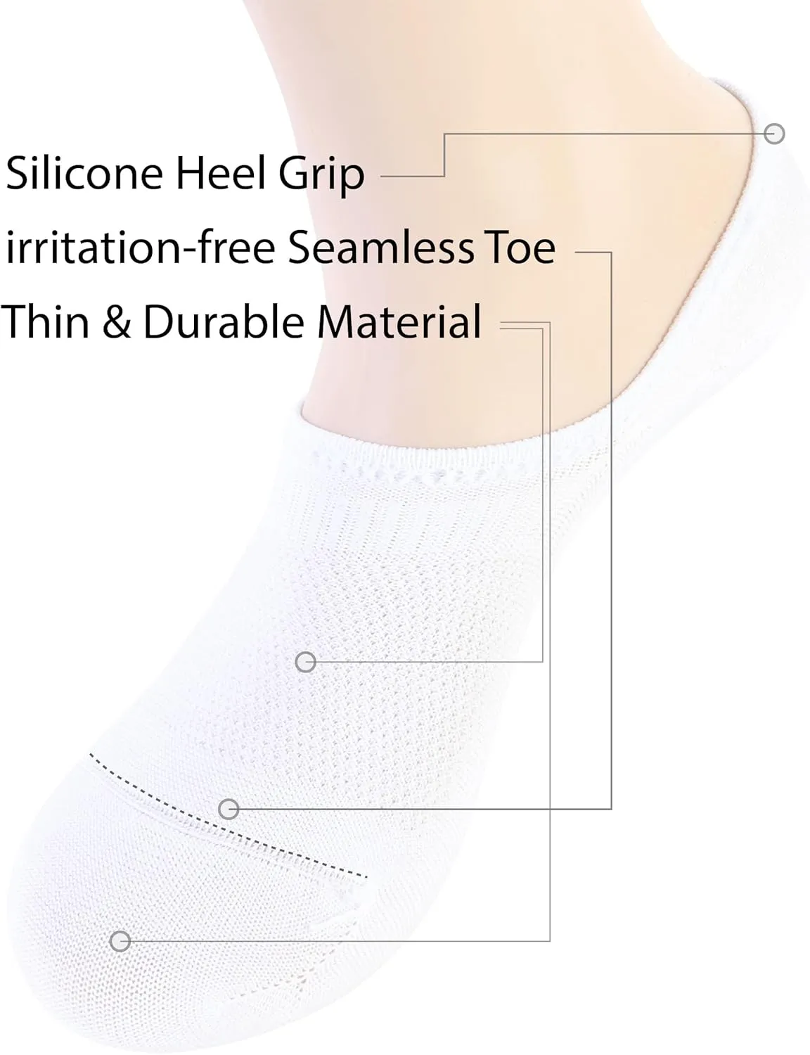 Pro Mountain Thin No Show Socks Seamless Wide Toe Box 6 Pack Liner Unisex Size S to X-Large Cotton Footies