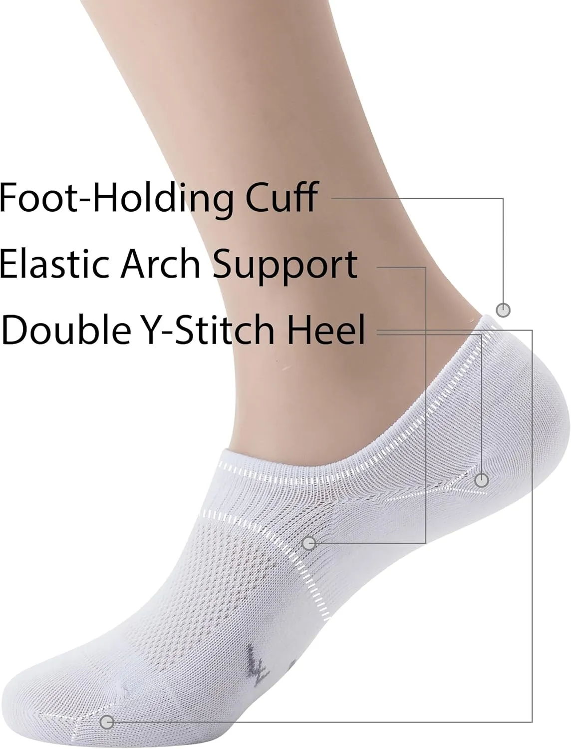 Pro Mountain Thin No Show Socks Seamless Wide Toe Box 6 Pack Liner Unisex Size S to X-Large Cotton Footies