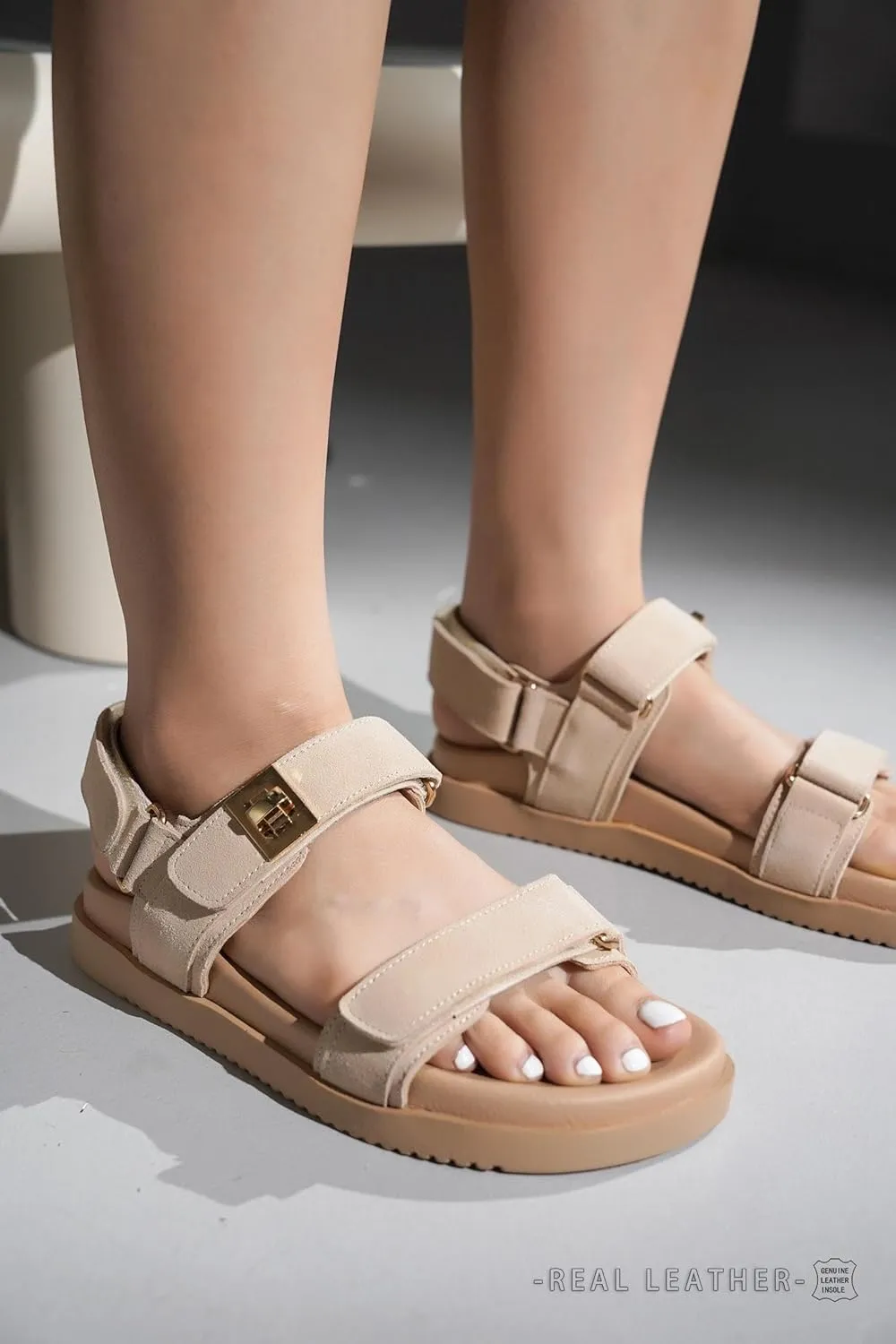 Project Cloud Genuine Leather Platform Sandals Women Footwear - Comfortable and Adjustable Summer Sandals for Women 2025 - Memory Foam and Non-Slip Slingback Beach Slides (Mona)