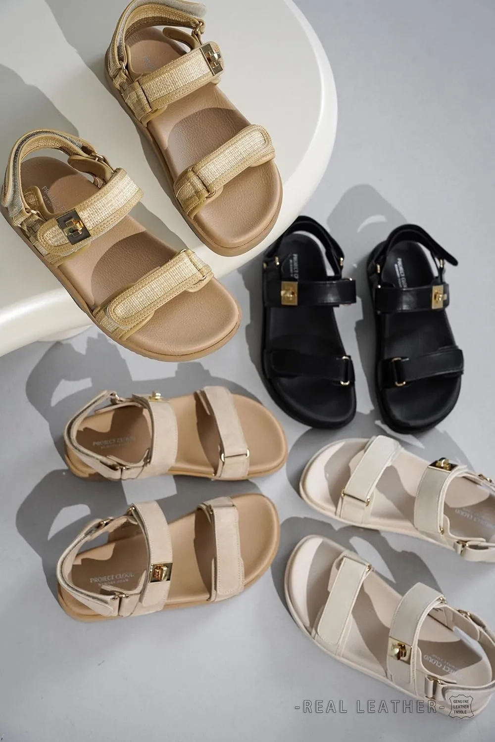 Project Cloud Genuine Leather Platform Sandals Women Footwear - Comfortable and Adjustable Summer Sandals for Women 2025 - Memory Foam and Non-Slip Slingback Beach Slides (Mona)