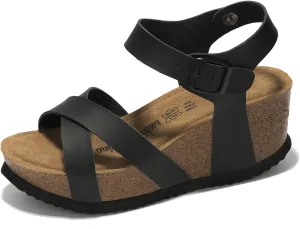 Project Cloud Genuine Leather Wedge Sandals for Women 2025 - Womens Sandals & Wedges with Memory Foam Insole & Cork Footbed - Platform Wedges Women Footwear (Cabana)