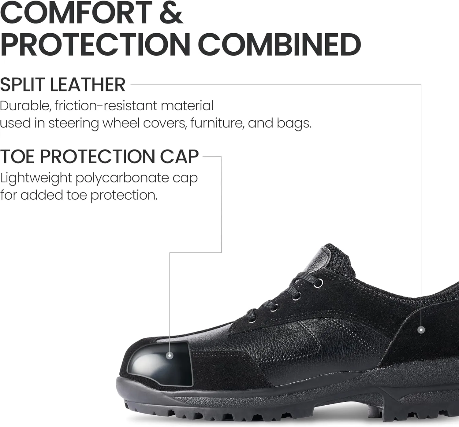Q-4 Comfortable Safety Shoes – PVC Toe Cap, EU Riot Police Outsole, ESG Recycled Materials, Durable Work & Hiking Shoes